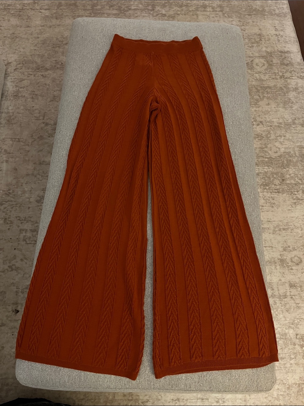 Anthropologie Burnt Orange Cable-Knit Wide-Leg Pants - Picture 1 of 4